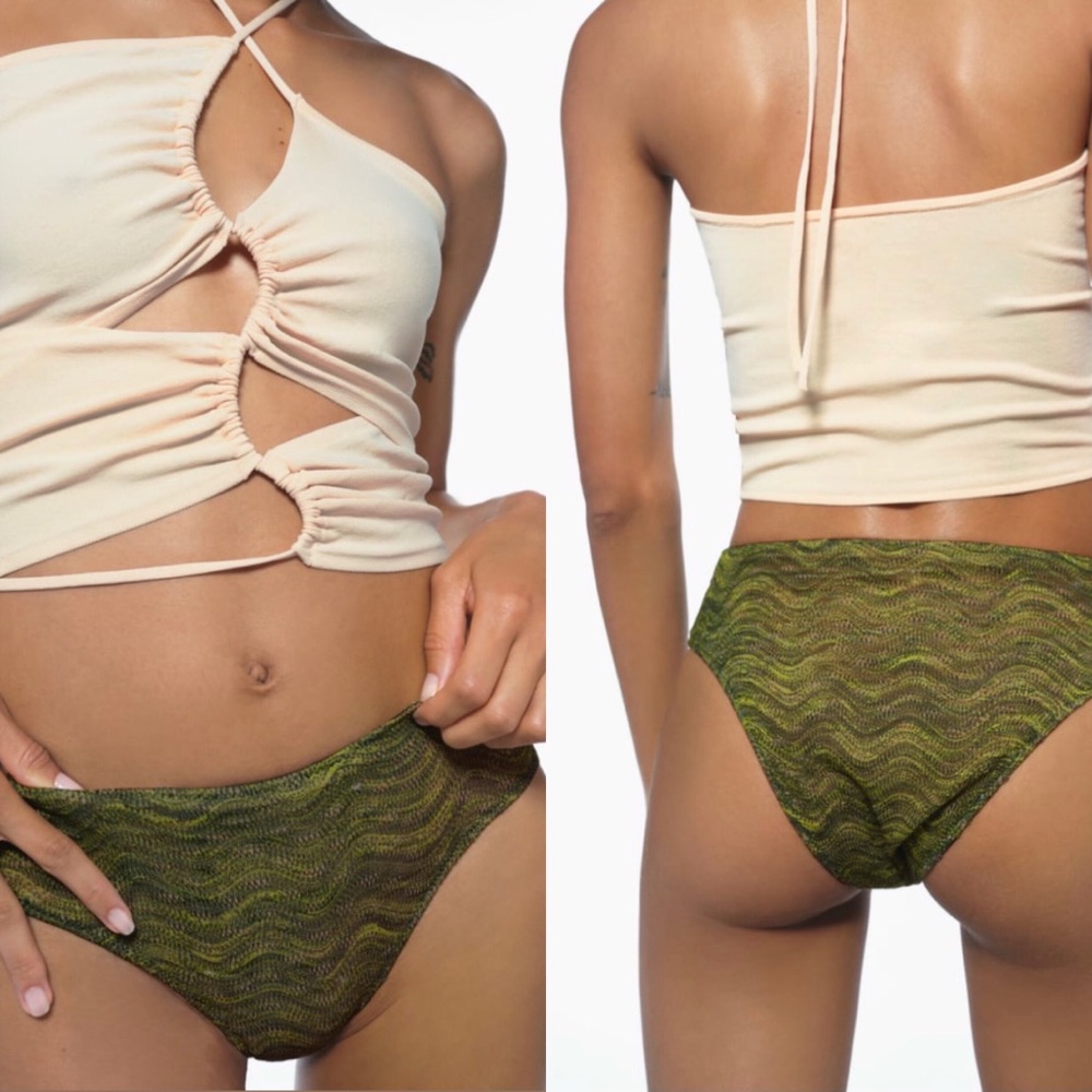 Zara EXTURED HIGH WAIST CUT BIKINI BOTTOM SUIT GREEN NEW